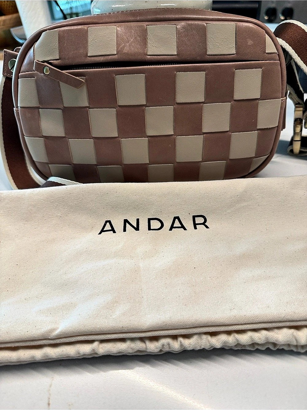 Andar The Devin Checkered Crossbody Bag — Dusk/Crema Color
